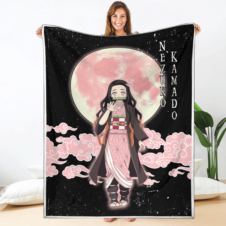 Nezuko Kamado Blanket Custom Moon Style Demon Slayer Anime-wexanime.com