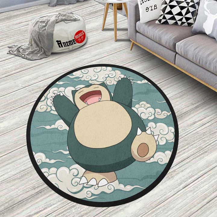 Snorlax Round Rug Custom Cloudy Sky Pokemon Anime Circle Carpet-wexanime.com