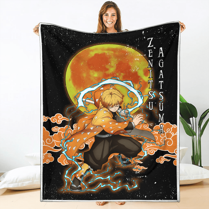 Zenitsu Agatsuma Blanket Custom Moon Style Demon Slayer Anime-wexanime.com