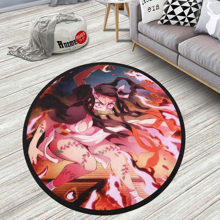 Nezuko Kamado Round Rug Custom Demon Slayer Anime Circle Carpet-wexanime.com