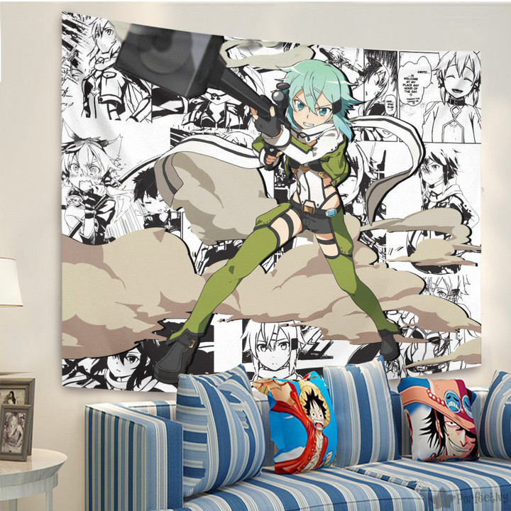 Sinon Tapestry Custom Sword Art Online Manga Anime Room Decor-wexanime.com