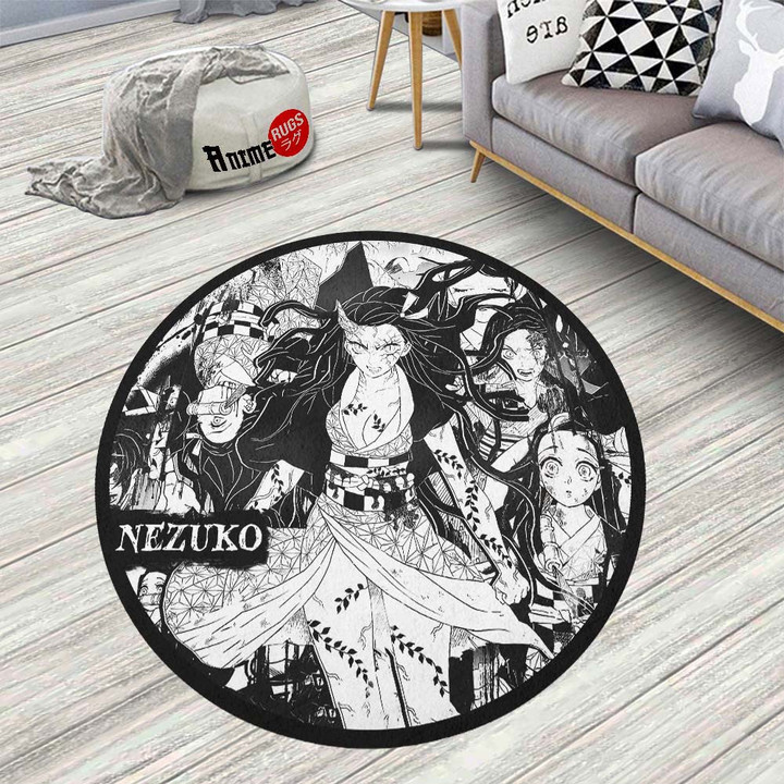 Nezuko Kamado Manga Round Rug Custom Demon Slayer Anime Circle Carpet-wexanime.com