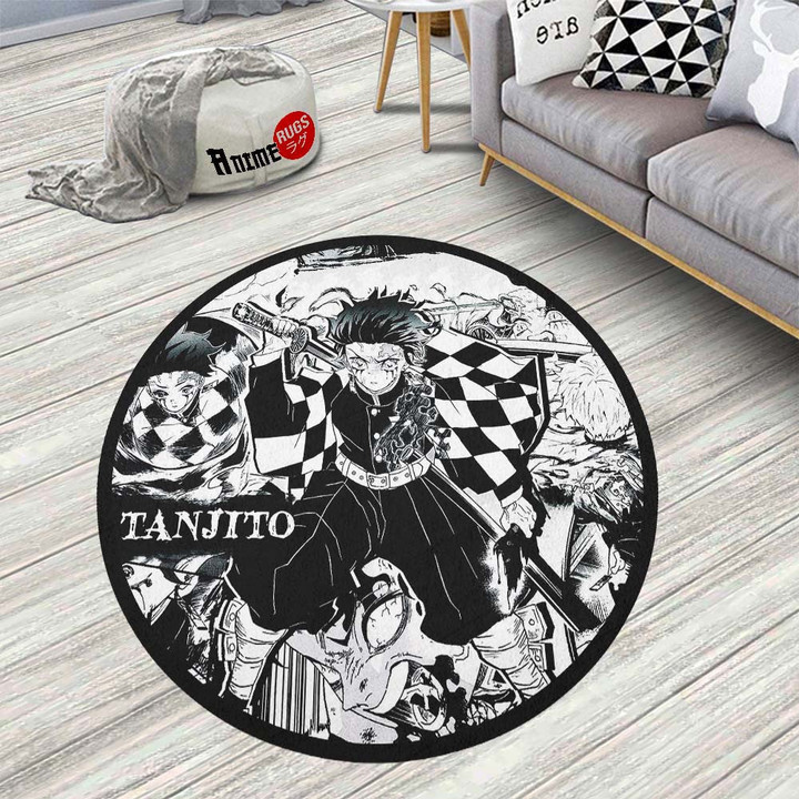 Tanjirou Kamado Manga Round Rug Custom Demon Slayer Anime Circle Carpet-wexanime.com