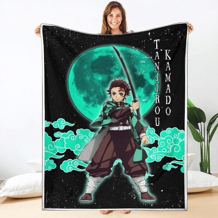 Tanjirou Kamado Blanket Custom Moon Style Demon Slayer Anime-wexanime.com