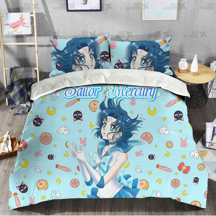 Sailor Mercury Cute Version Bedding Set Custom Sailor Moon Anime Bedding-wexanime.com
