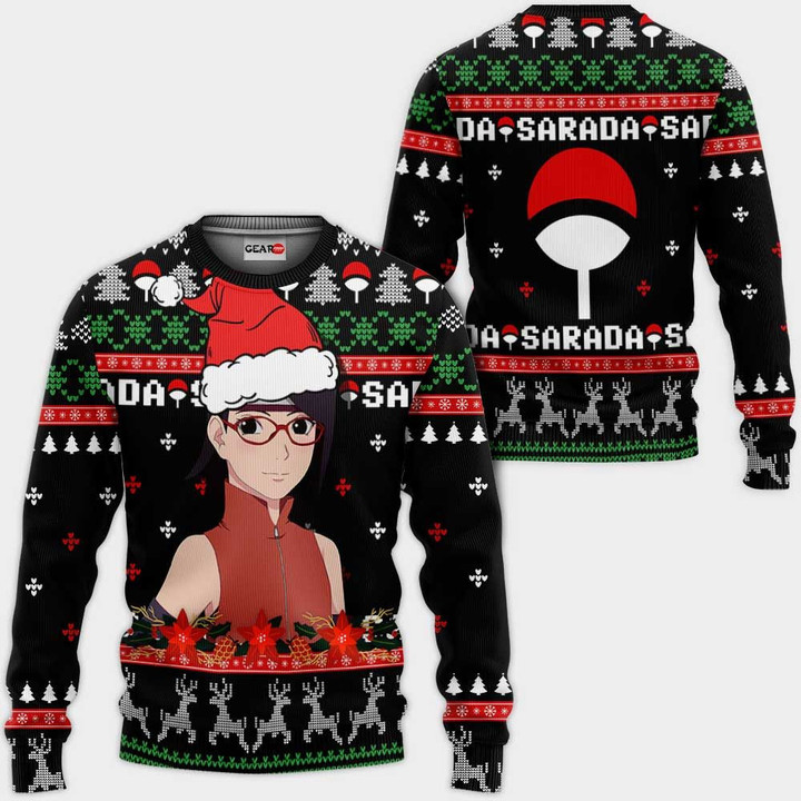 Sarada Uchiha Ugly Christmas Sweater Custom BRT Anime Xmas Gifts