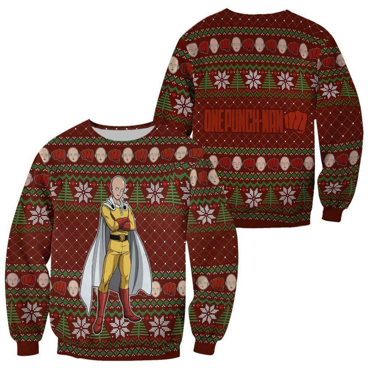 Saitama Ugly Christmas Sweater One Punch Man Anime Xmas Gift Custom Clothes - 1 - wexanime