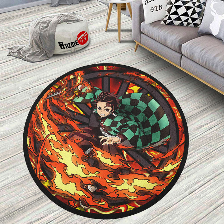 Demon Slayer Tanjiro Sun Breathing Round Rug Custom Anime Circle Carpet