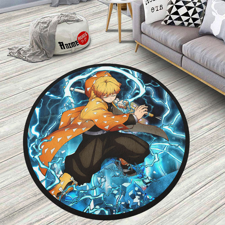 Demon Slayer Zenitsu Agatsuma Round Rug Custom Anime Circle Carpet
