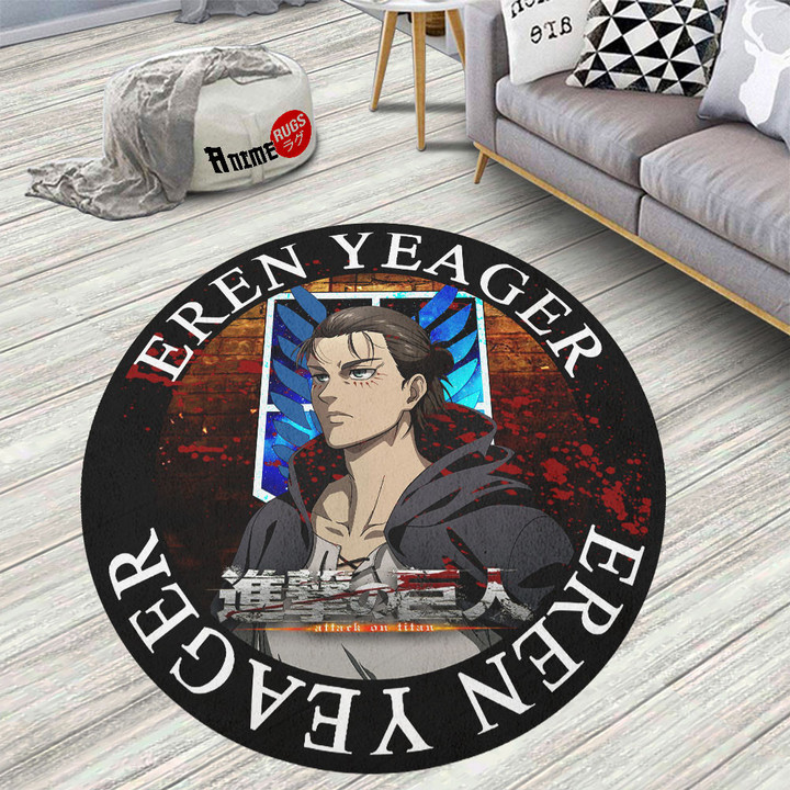 Attack On Titan Characters Eren Yeager Round Rug Custom Anime Circle Carpet