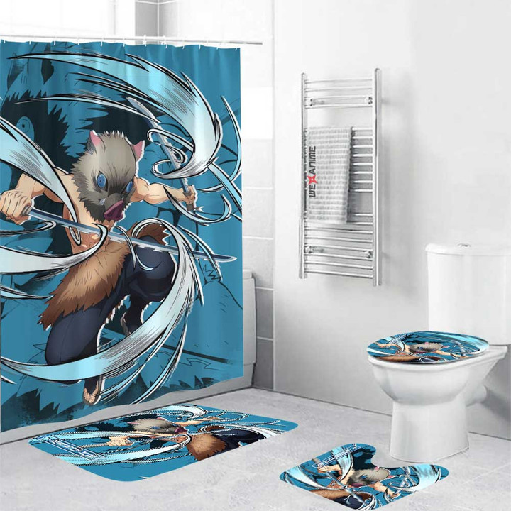 Demon Slayer Anime Inosuke Hashibira Combo Bathroom Mats Set & Shower Curtain