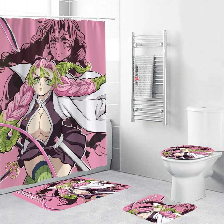 Anime Mitsuri Kanroji Combo Bathroom Mats Set & Shower Curtain
