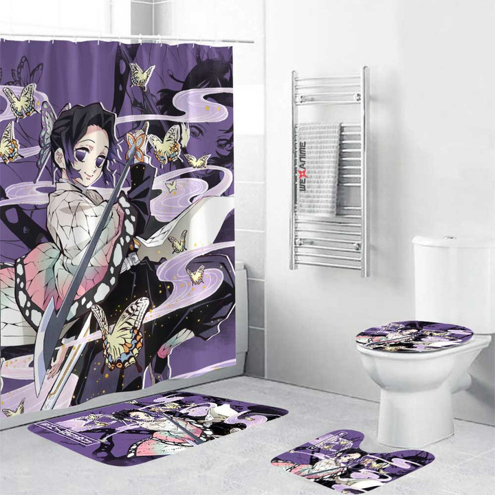 Demon Slayer Anime Shinobu Kocho Combo Bathroom Mats Set & Shower Curtain