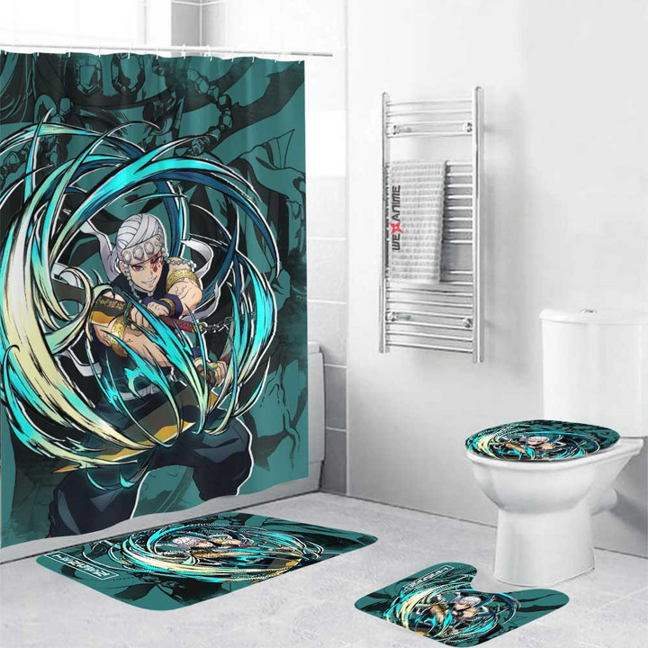 Demon Slayer Anime Tengen Uzui Combo Bathroom Mats Set & Shower Curtain