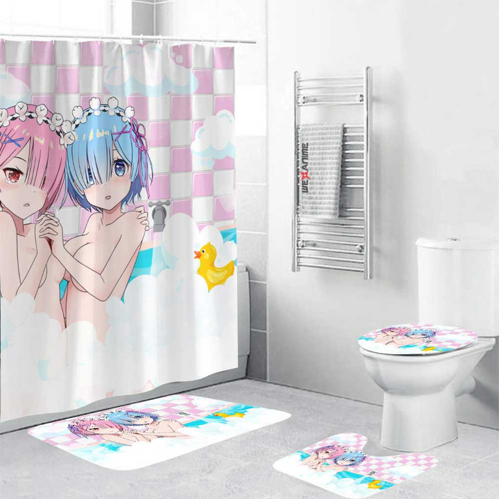 Re Zero Ram and Rem Anime Girls In Bathtub Combo Bathroom Set