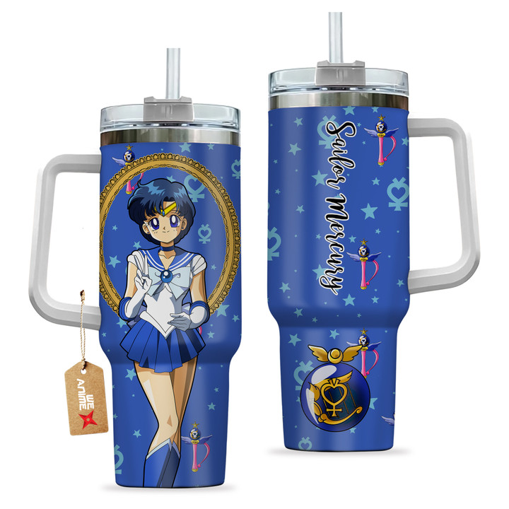 Sailor Mercury 40oz Travel Tumbler Personalized With Handle Custom Anime Cup - Wexanime
