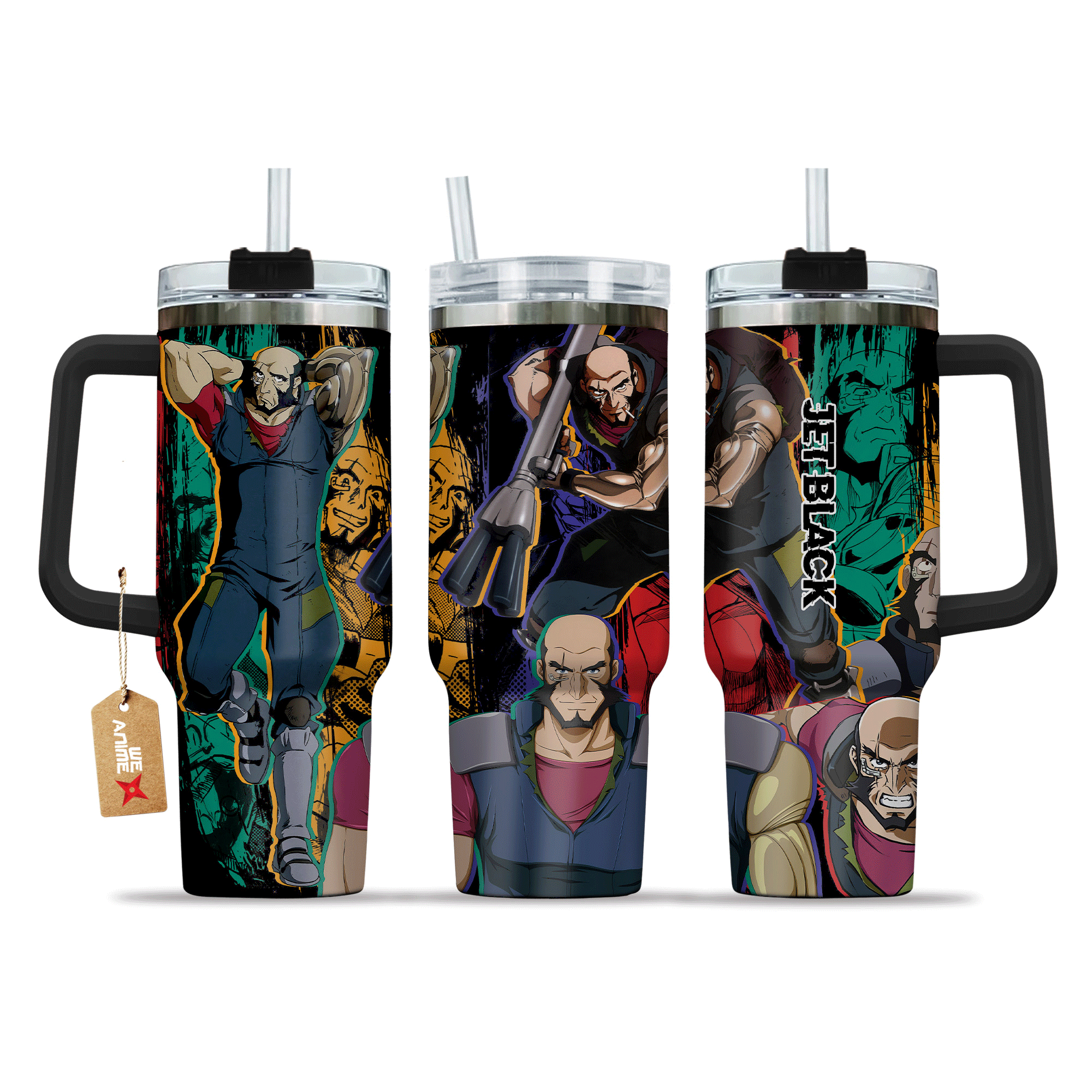 Jet Black 40oz Travel Tumbler With Handle Personalized Anime Accessories - Wexanime