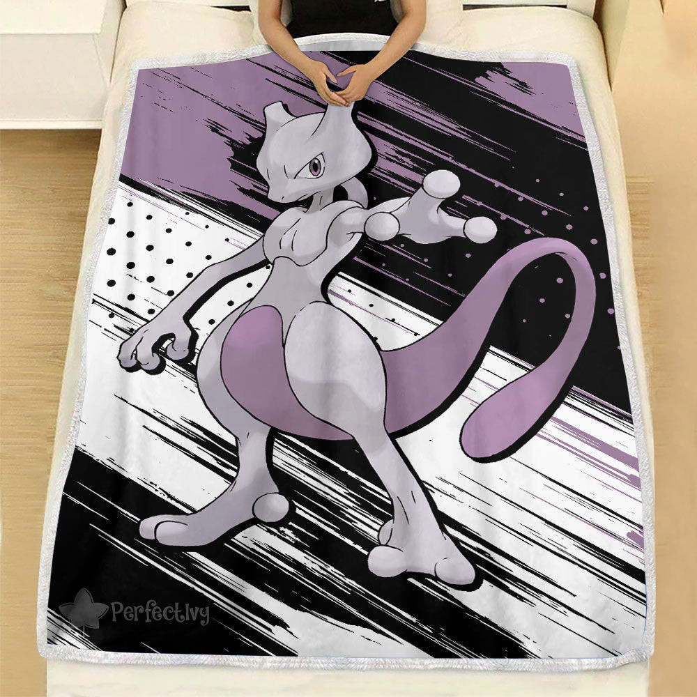 Mewtwo Blanket Fleece Custom Pokemon Anime-wexanime.com