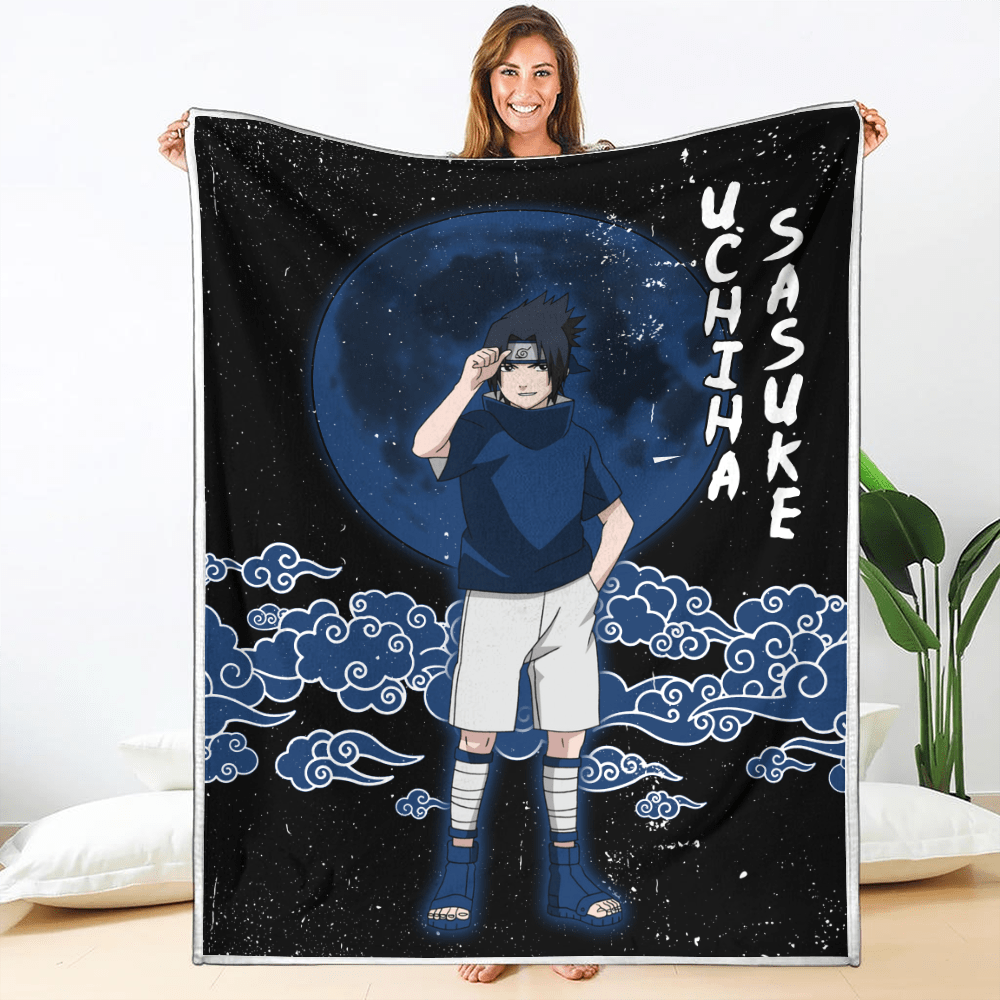 Uchiha Sasuke Blanket Fleece Custom Moon Style Naruto Anime-wexanime.com