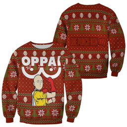 Saitama Oppai Ugly Christmas Sweater One Punch Man Anime Xmas Gift - 1 - wexanime