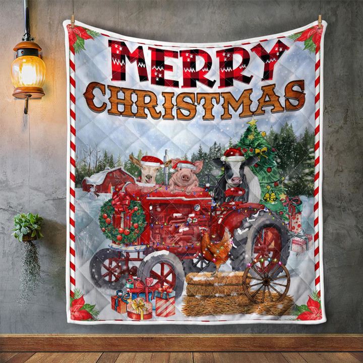 ChanderWoolley™ Farm animals merry christmas Quilt Blanket