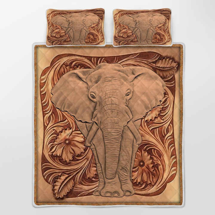 CHANDERWOOLLEY™ Elephant Wood Sculpture Quilt Bed Set 141