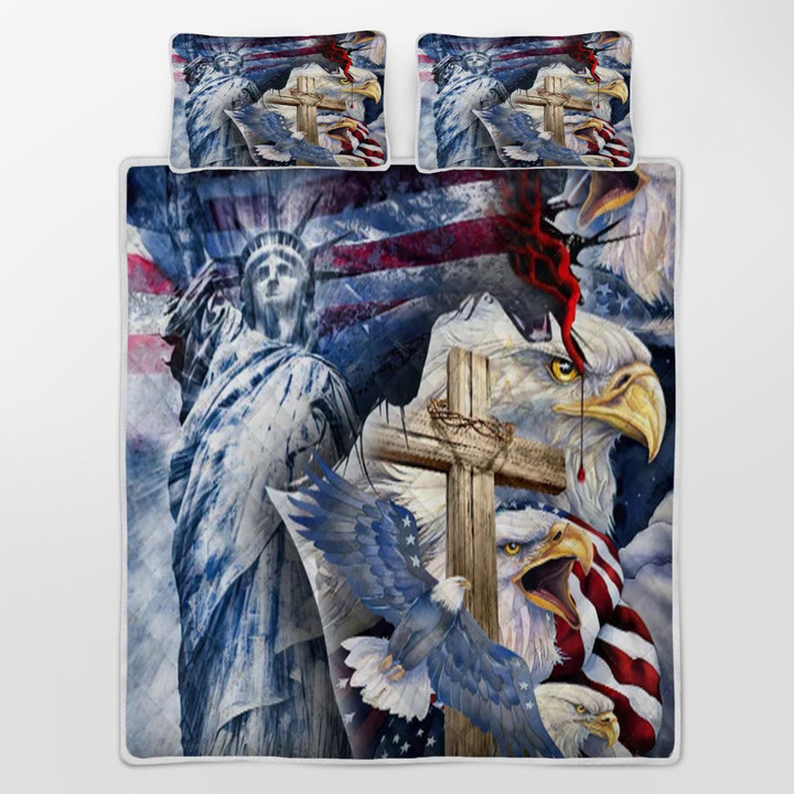 CHANDERWOOLLEY™ One Nation Under God American Patriotism Eagle Quilt Bed Set 255