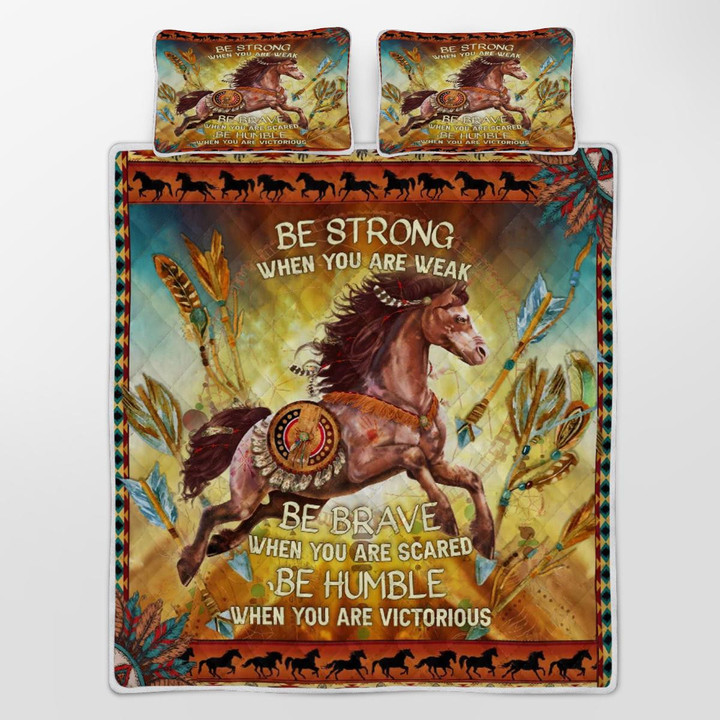 CHANDERWOOLLEY™ Native Horse, Be Strong Be Brave Be Humble Quilt Bed Set 243