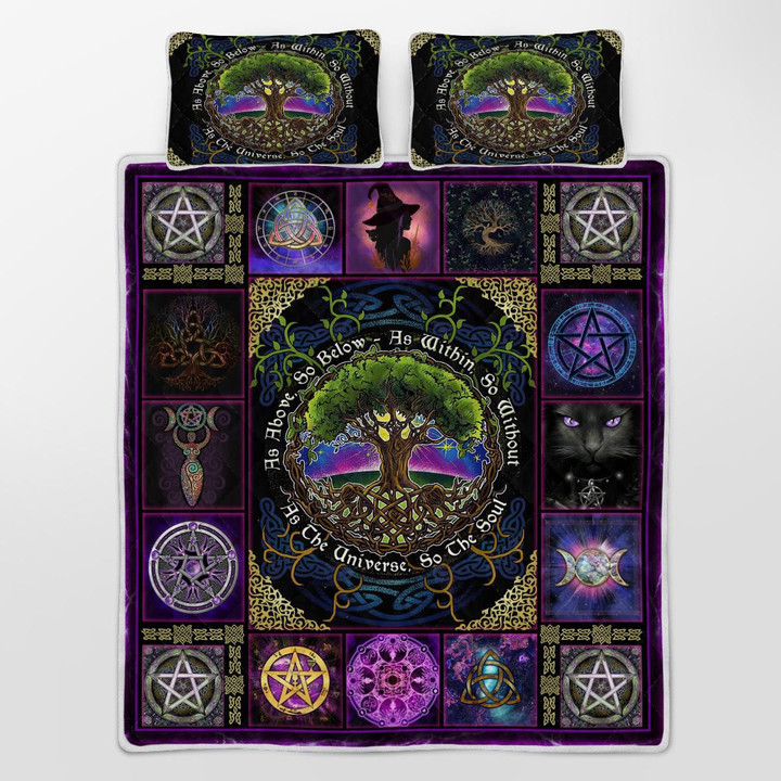 CHANDERWOOLLEY™ Wicca - Pagan Witch Tree of Life, As Above, So Below Quilt Bed Set 176A