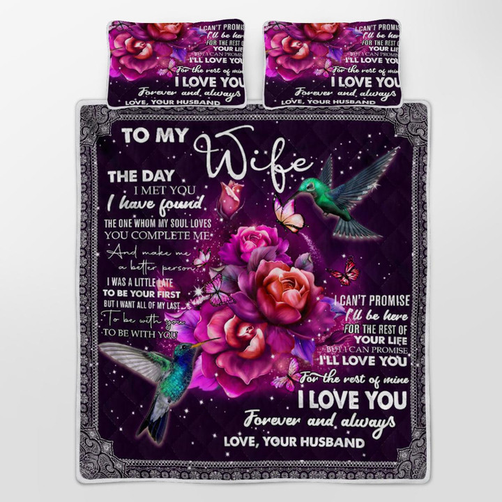 CHANDERWOOLLEY™ To My Wife The Day I Met You Hummingbird Husband _ Wife Quilt Bed Set 205