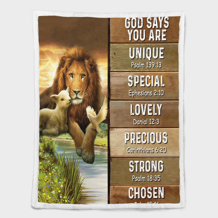 God Says You Are Lion _ Lamb 413 Shepra Blanket