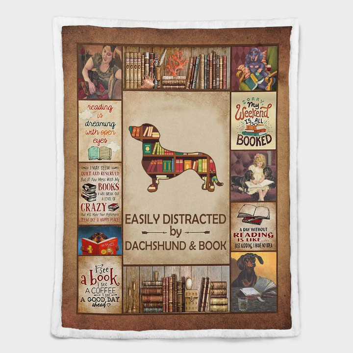 Easily distracted by dachshund and book Shepra Blanket 090