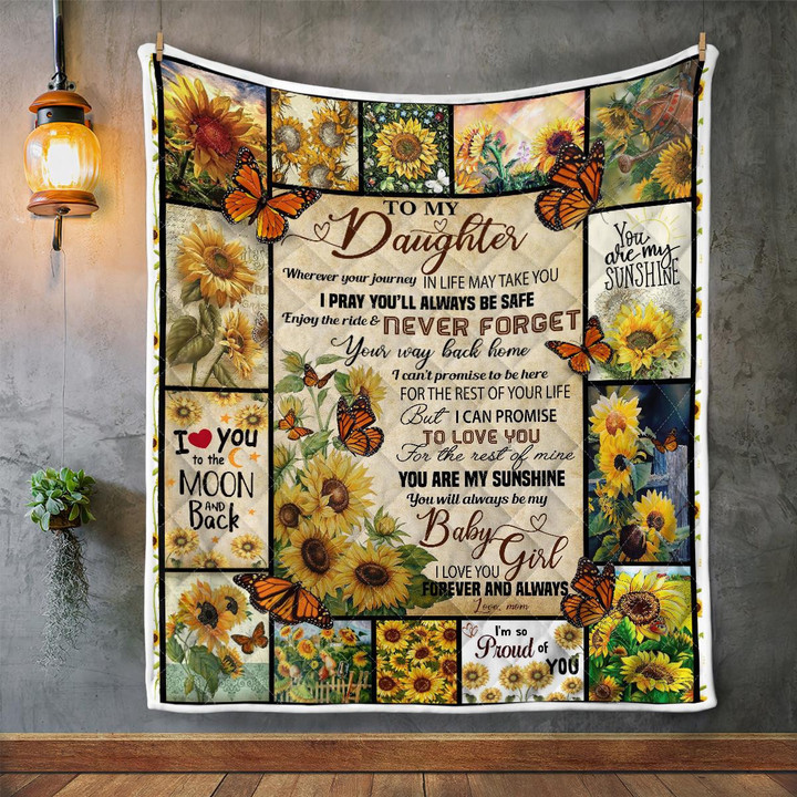 CHANDERWOOLLEY™ Sunflower To my daughter gift Quilt Blanket