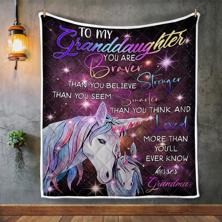 CHANDERWOOLLEY™ Unicorn to my grandaughter gift Quilt Blanket