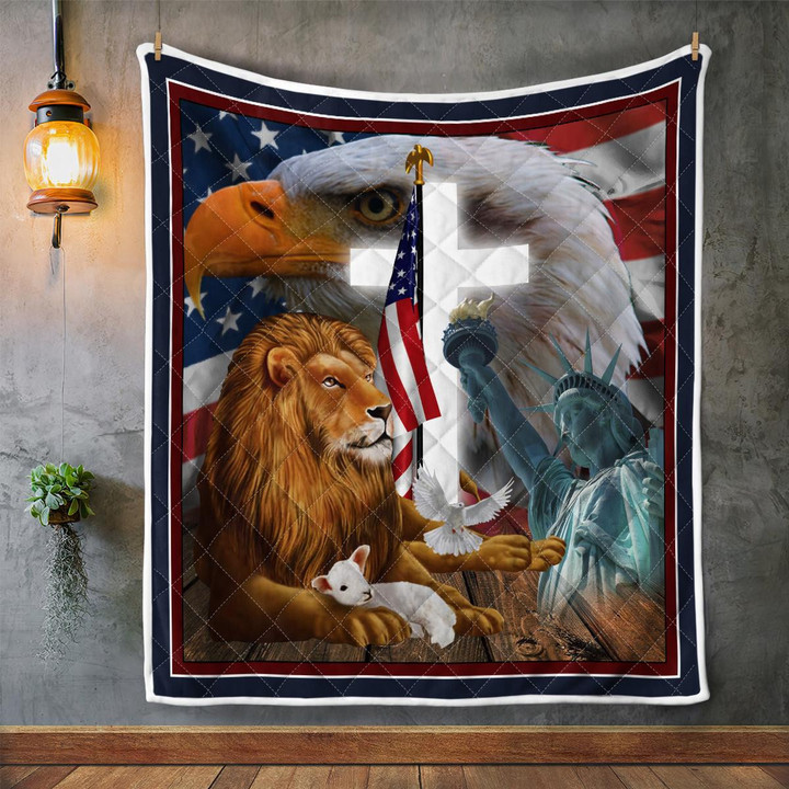 Lion And Lamb Cross American Quilt Blanket 313