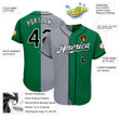 Custom Kelly Green Black-Gray  Split Fashion Baseball Jersey