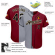 Custom Crimson Black-Gray  Split Fashion Baseball Jersey
