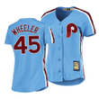 Women's Philadelphia Phillies #45 Zack Wheeler Cooperstown Collection Light Blue Road Jersey , MLB Jersey