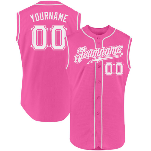 Custom Pink White  Sleeveless Baseball Jersey