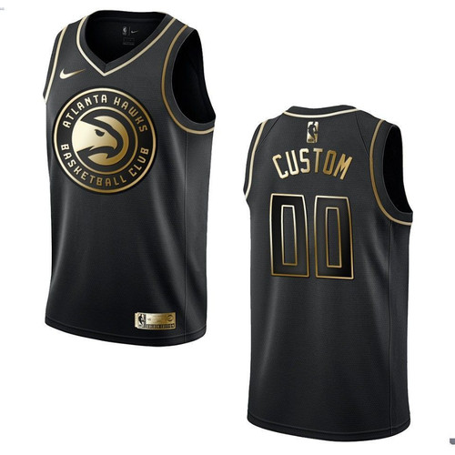 Men's Atlanta Hawks #00 Custom Golden Edition Jersey - Black , Basketball Jersey
