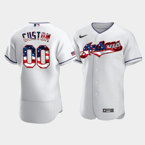 Men's Cleveland Guardians #00 Custom White 4th of July 2020 Stars & Stripes Jersey