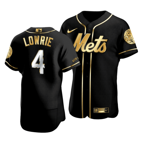 Men's  New York Mets Jed Lowrie #4 Golden Edition Black  Jersey , MLB Jersey