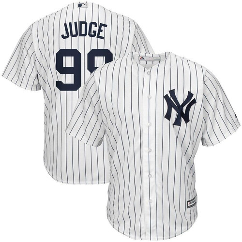 Men's Aaron Judge New York Yankees Majestic Home Cool Base Player- White Navy Jersey