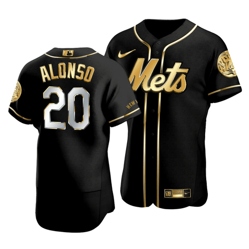 Men's  New York Mets Pete Alonso #20 Golden Edition Black Jersey , MLB Jersey