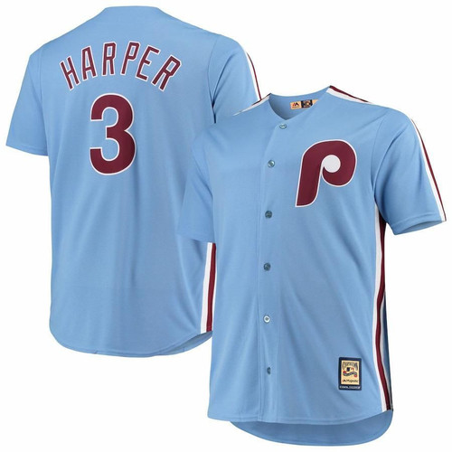 Men's Bryce Harper Philadelphia Phillies Majestic Big And Tall Alternate Cool Base Player- Light Blue Jersey