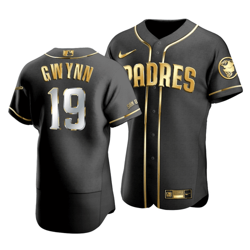 Men's  San Diego Padres Tony Gwynn #19 Golden Edition Black Jersey , MLB Jersey
