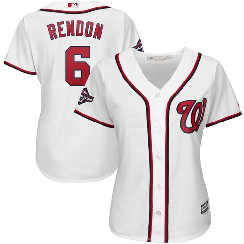 Women's Anthony Rendon Washington Nationals Majestic  2019 World Series Champions Home Cool Base Patch Player- White Jersey