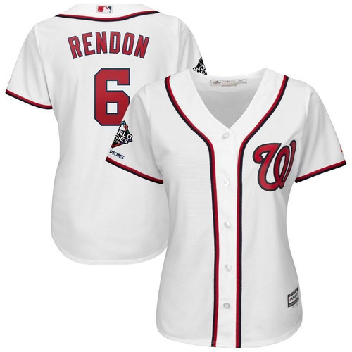 Women's Anthony Rendon Washington Nationals Majestic  2019 World Series Champions Home icial Cool Base Bar Patch Player- White Jersey