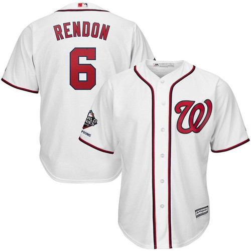 Men's Anthony Rendon Washington Nationals Majestic 2019 World Series Champions Home icial Cool Base Bar Patch Player- White Jersey