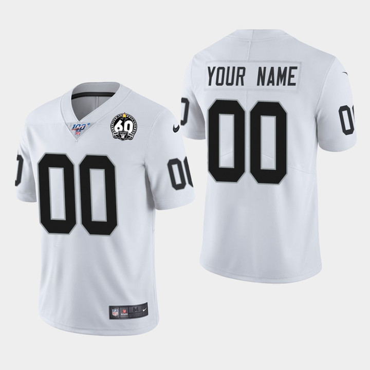 Men's Oakland Raiders Customized 2019 White 100th Season With 60 Patch Vapor Untouchable Stitched NFL Jersey